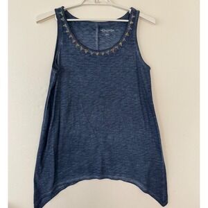 Soft Surroundings Women's Size Medium Blue Beaded Neckline Tank Top